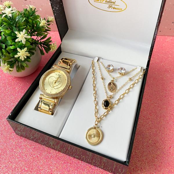 EST. MUJ RELOJ/COLL DORADO AZUL PL5497