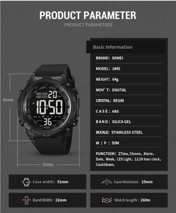 RELOJ DIGITAL SKMEI 1845