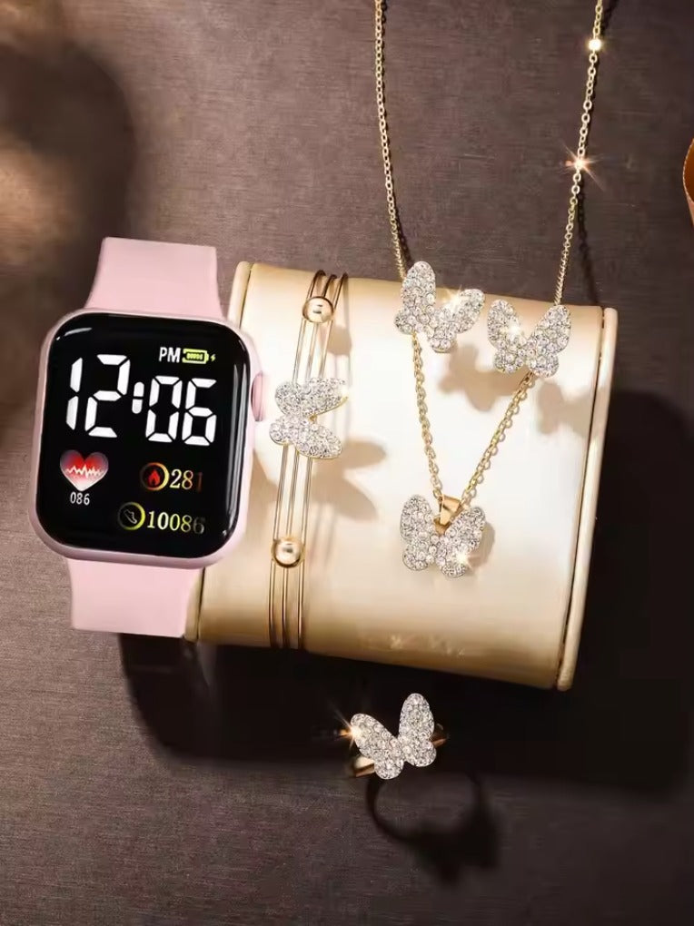 Reloj digital y pulseras